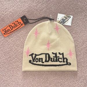 Von Dutch Tan and Pink Star Beanie